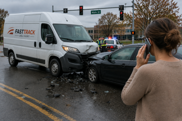 A car crash involving a delivery vehicle